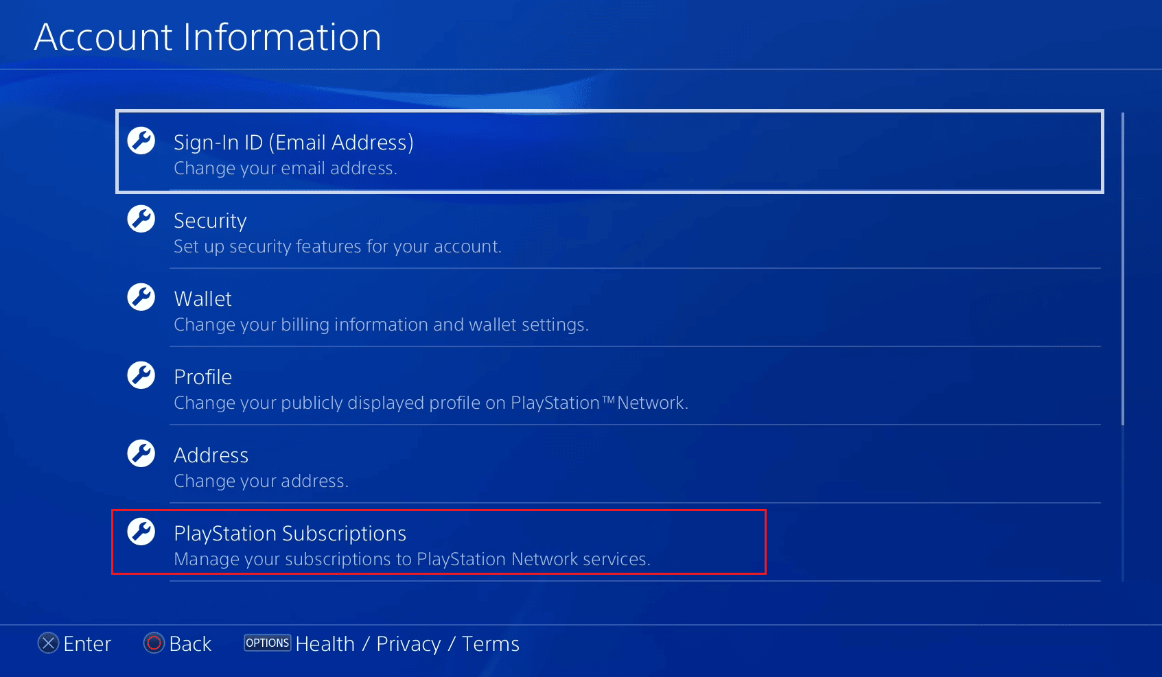 Select the Playstation Subscriptions option | get a refund on EA Play