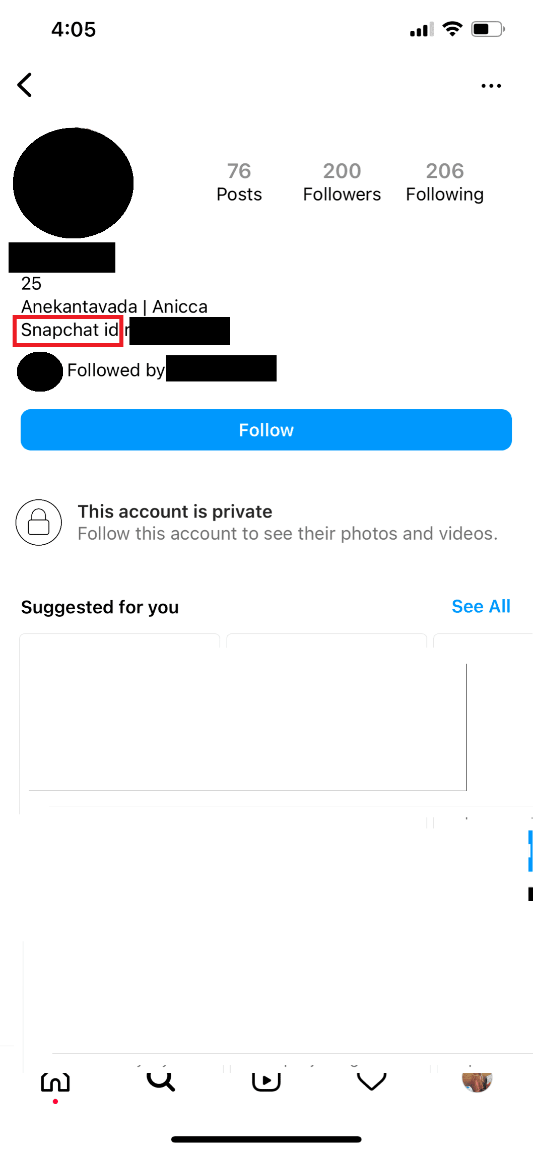 snap id on insta account