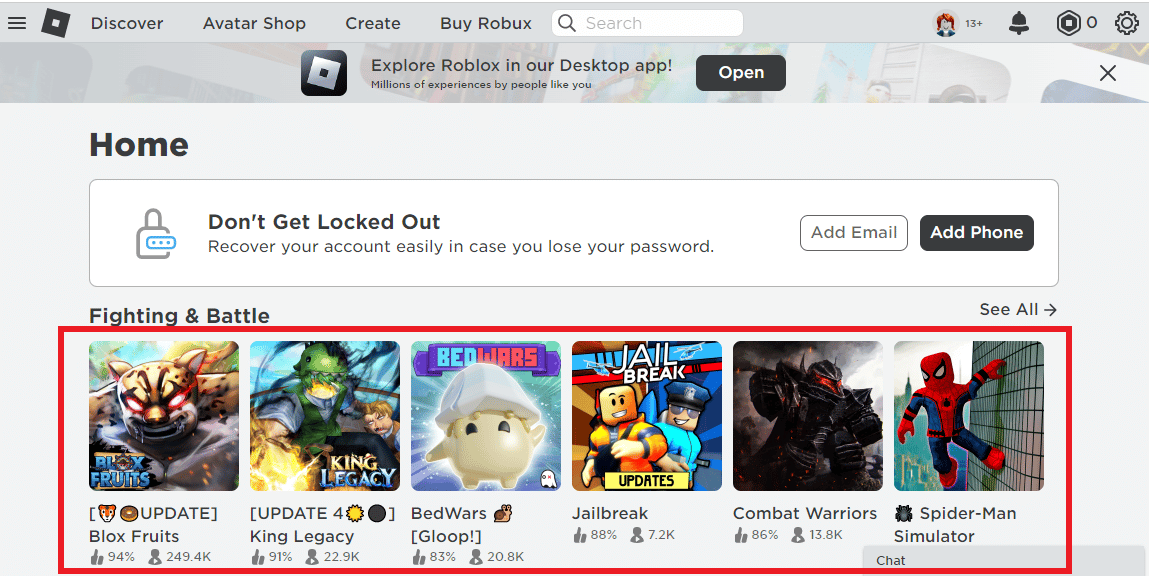 Select a game. How to See Your Favorite Items on Roblox
