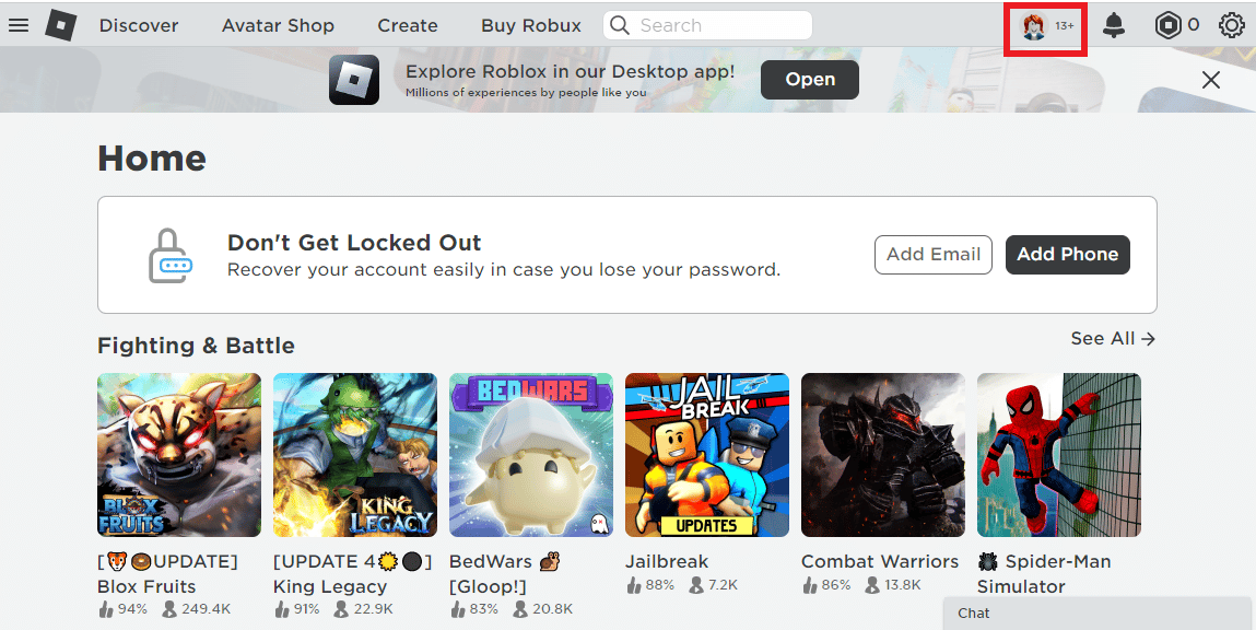 Click on your username. How to See Your Favorite Items on Roblox