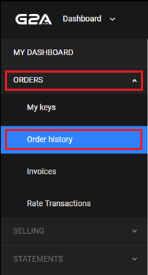 Click on ORDERS - Order history from the left pane | How to See G2A Order Status