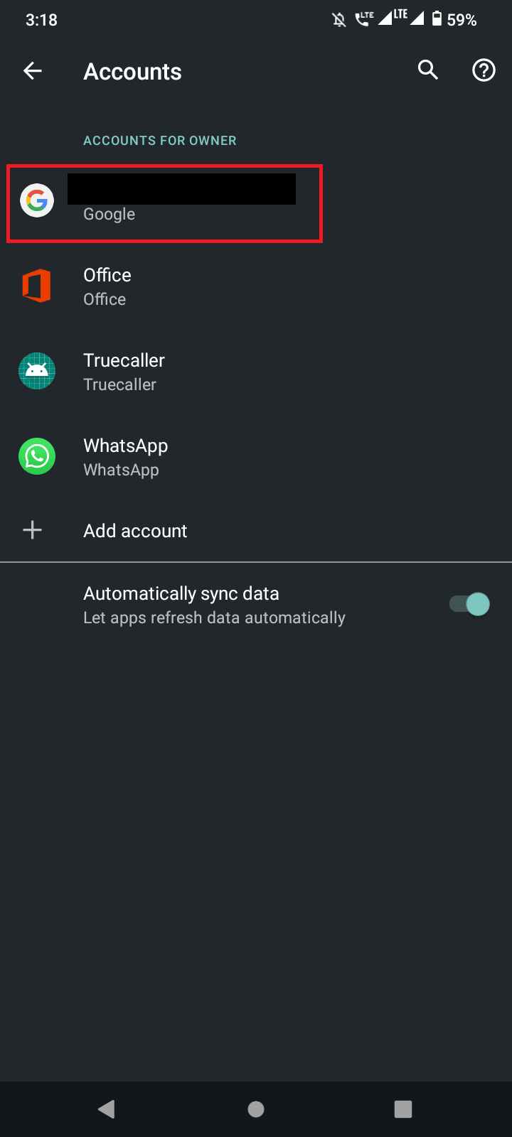 tap on an account