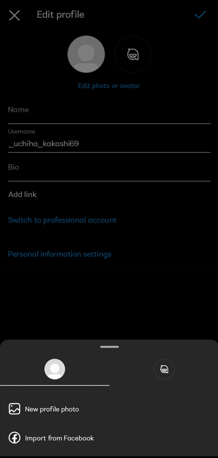 Change Profile Photo menu