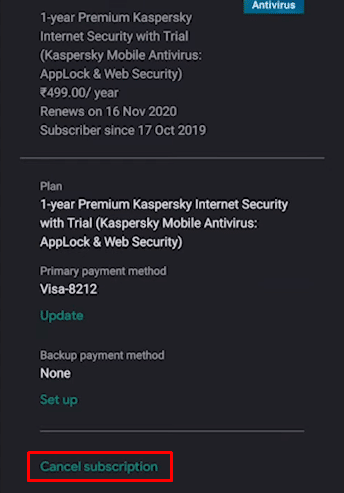 After that click on the last option which is the cancel subscription option