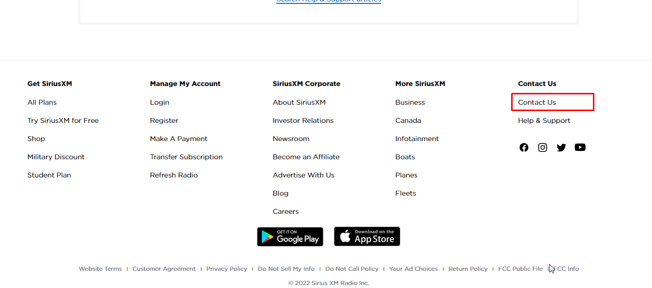 click on the Contact Us option