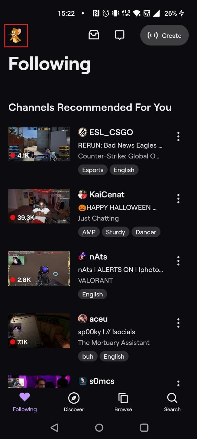 Tap on the profile icon