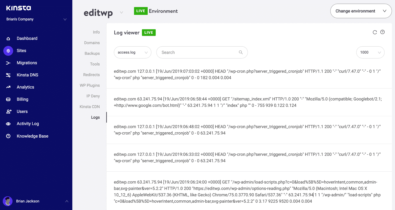 WordPress access log