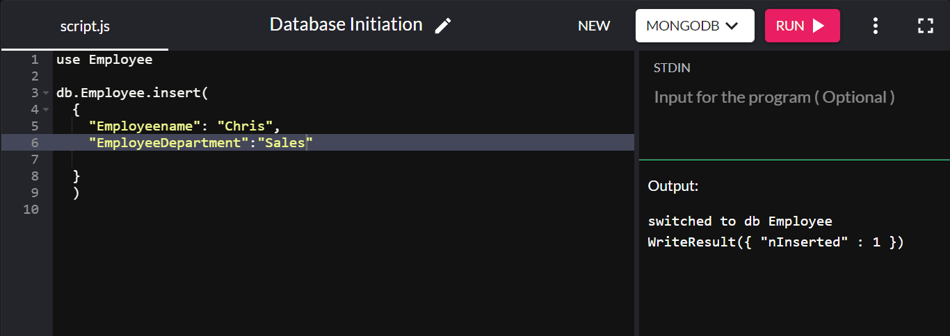 This code snippet returns WriteResult({