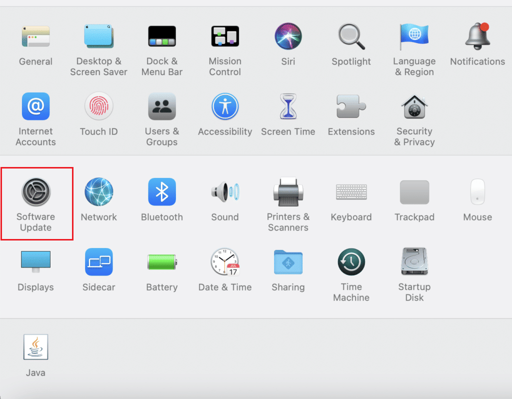 click on Software Update in system preferences on Mac