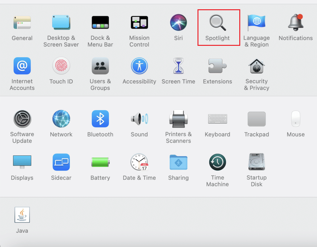 click on Spotlight in system preferences on Mac