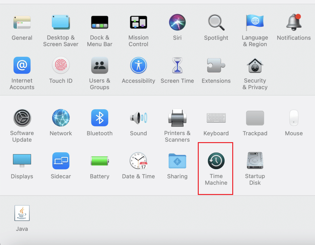 click on Time Machine in system preferences on Mac
