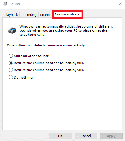 navigate to the Communications tab