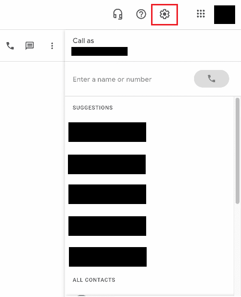 Click on the Settings gear icon from the top right corner of your Google Voice dashboard