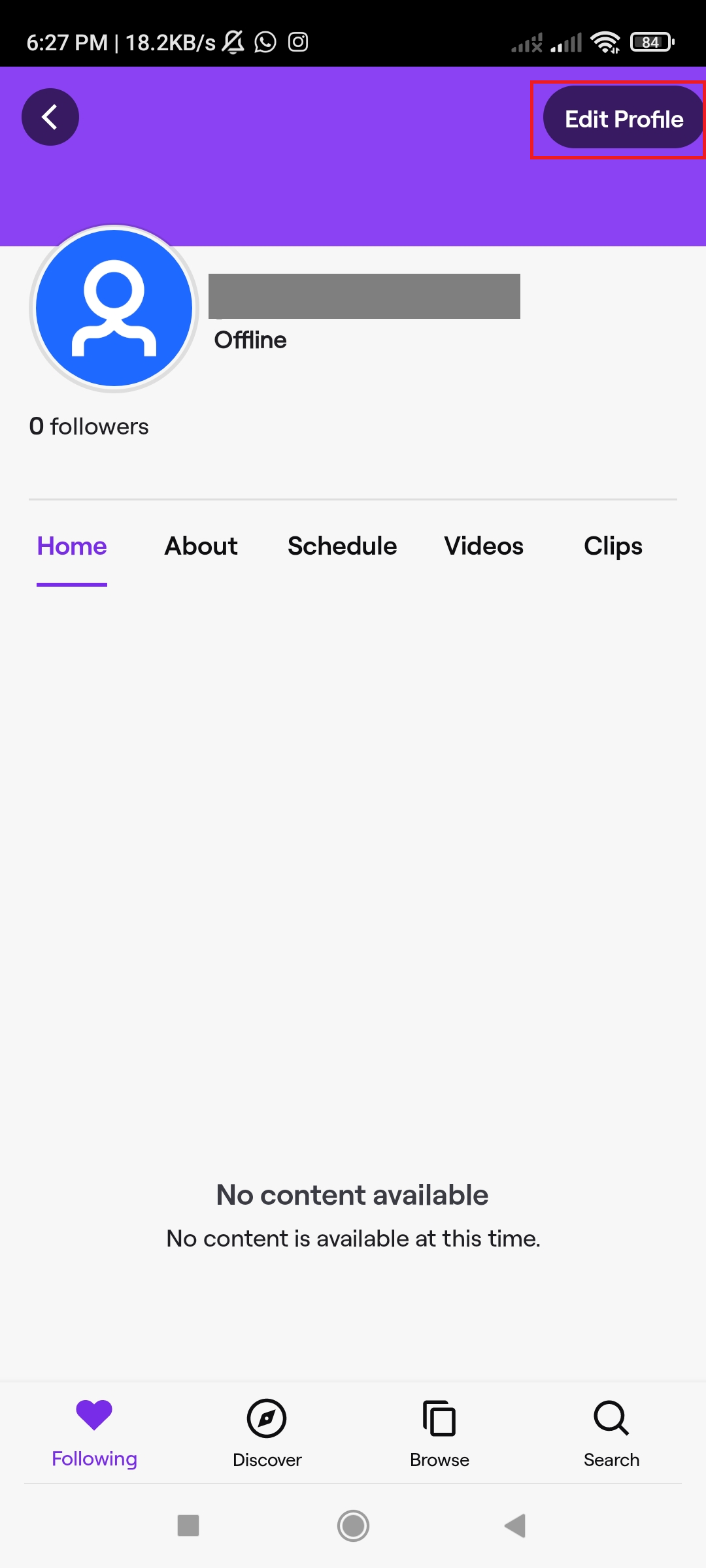 Edit Profile on Twitch