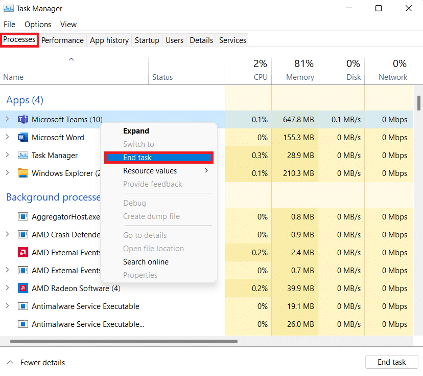 end task microsoft teams