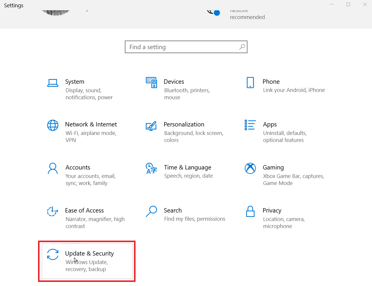 click on update and security | How to Increase Upload Speed in Windows