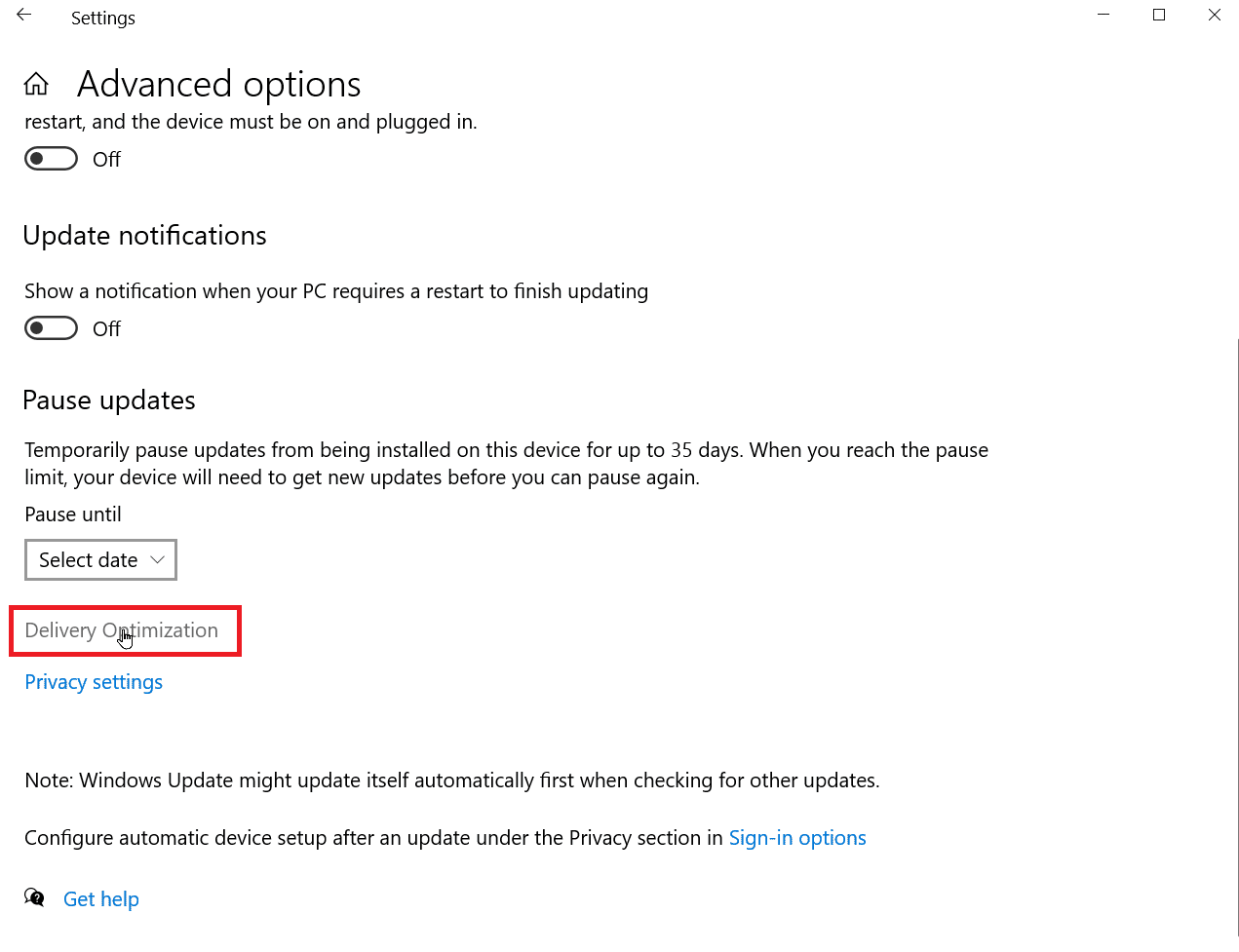 click on delivery optimization