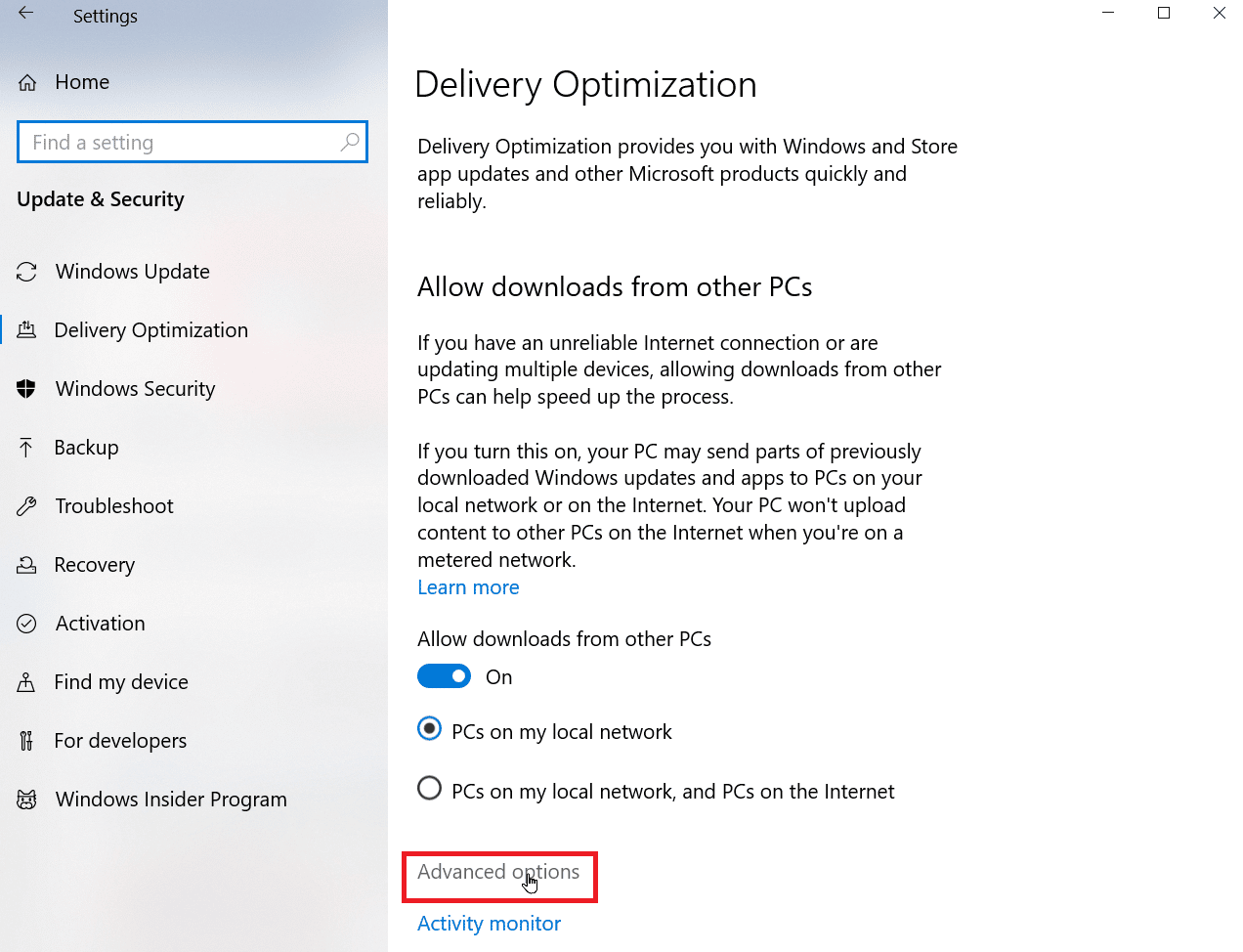 click advanced options