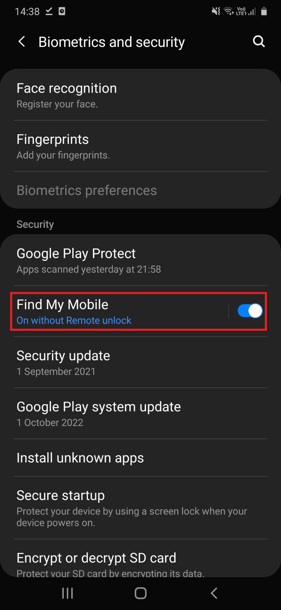 tap on Find My Mobile option