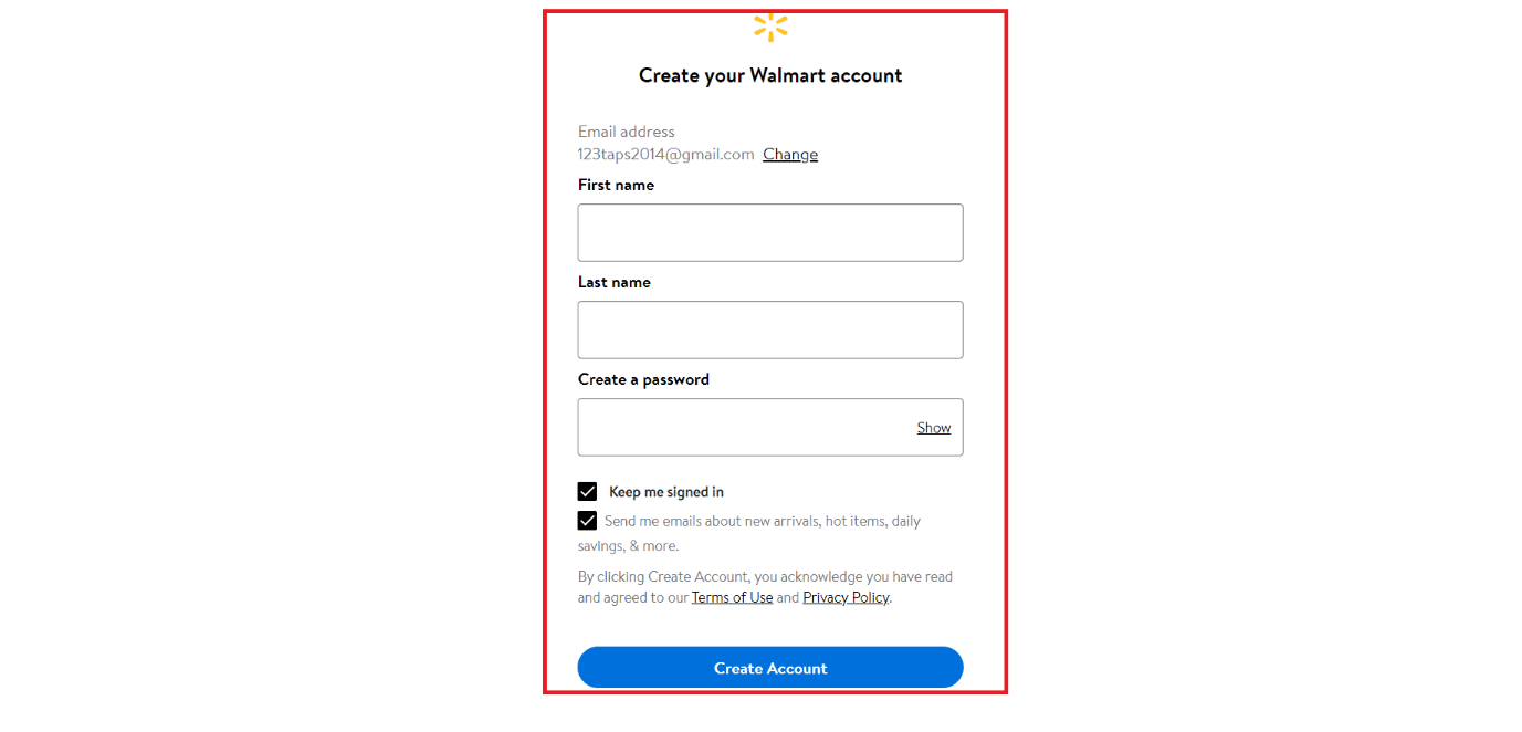 Enter all the required information while signing up and click on Create Account
