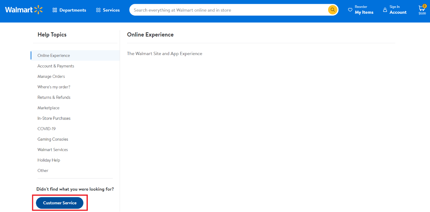 Click on Customer Service | How to Cancel Walmart Plus Subscription