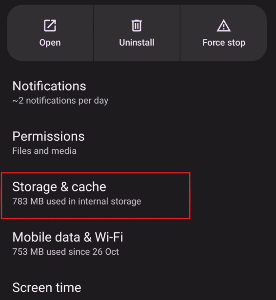 Tap on Storage & cache | How to Remove an Account from Messenger App