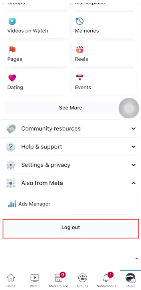 swipe down to the bottom of the screen and tap on Log out