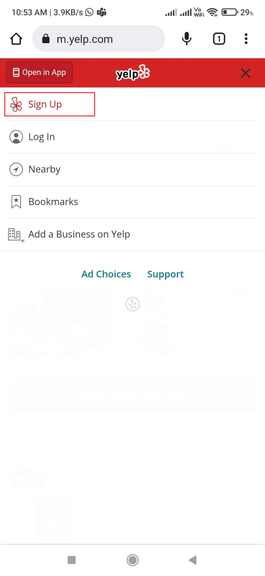 Tap on the hamburger icon - Sign Up