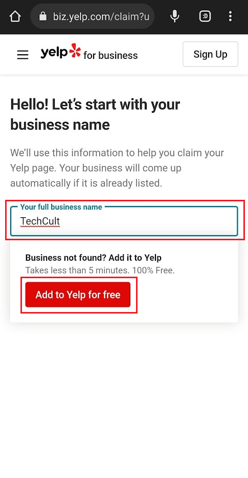 tap on Add to Yelp for free