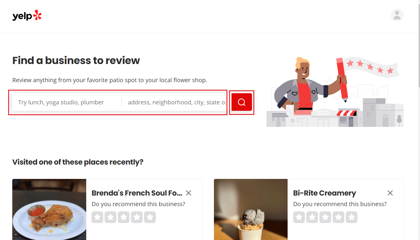 Enter the desired business name and business address in the available search bars and click on the search icon