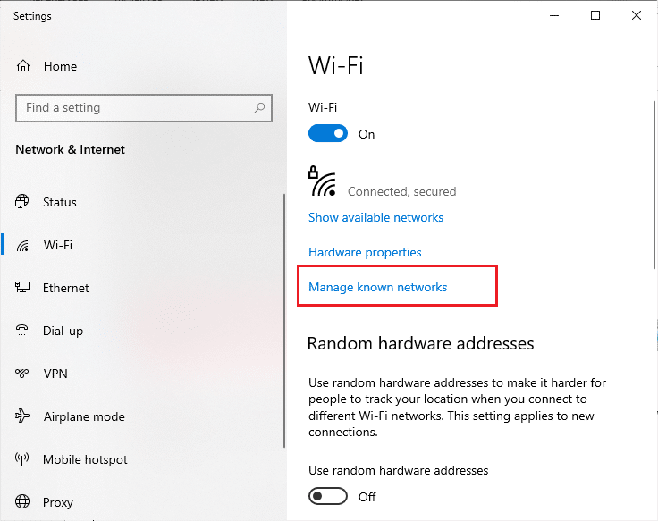 click on Manage known networks