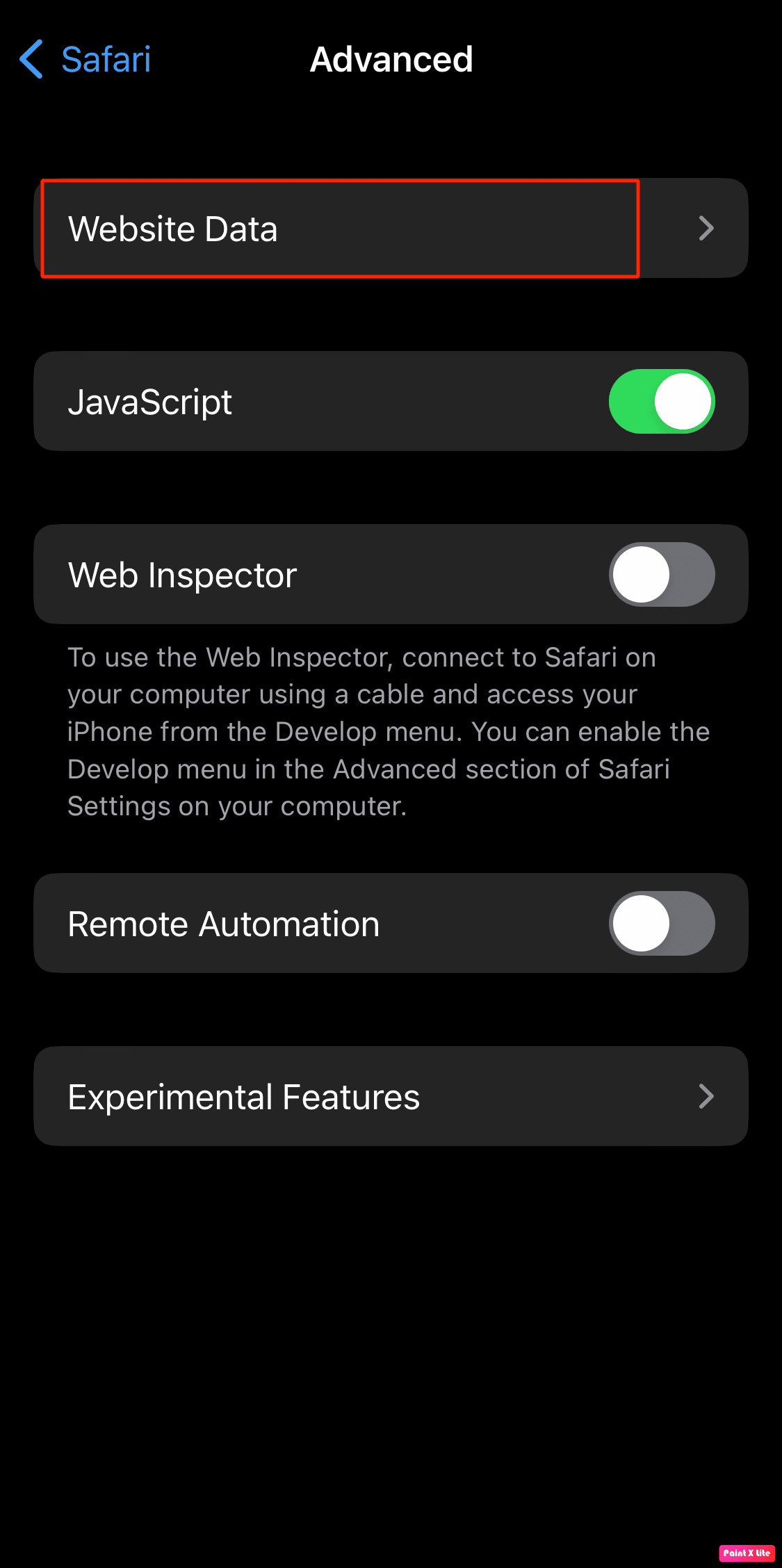 tap on website data | How to Open YouTube desktop version on iPhone