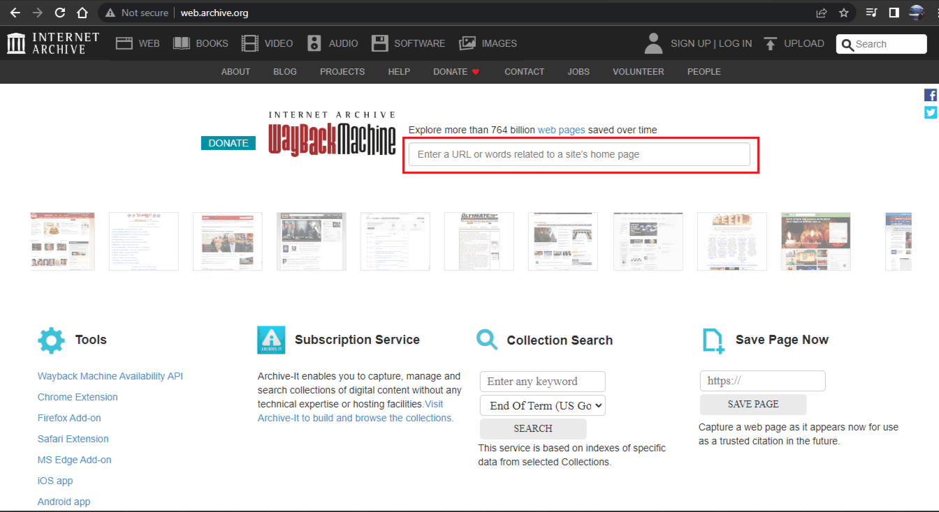 Copy the desired URL link of any website and paste it into the Enter a URL or words related to a site’s home page box