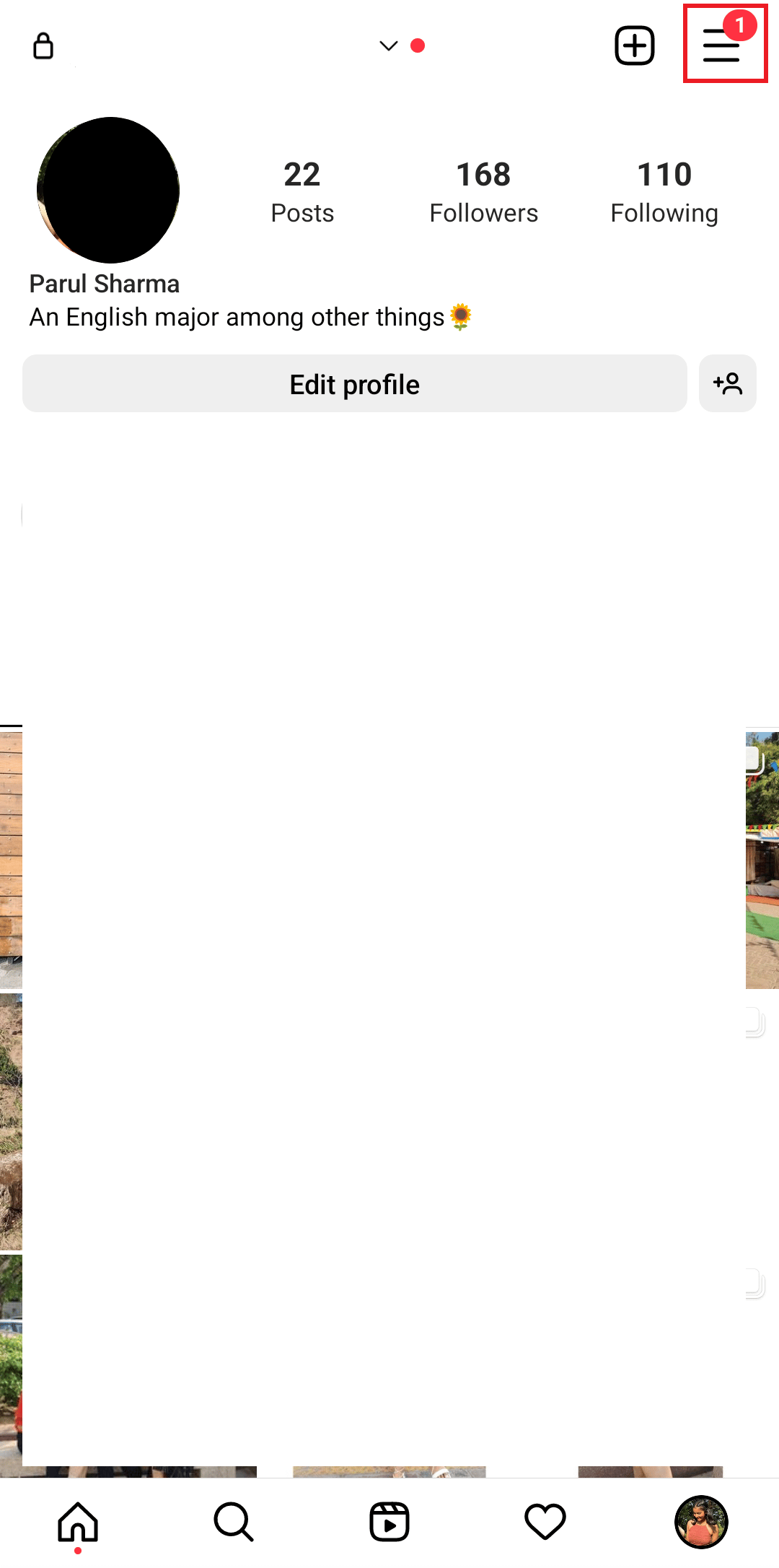 tap on the three lines on instagram profile section | How to Use Instagram Wayback Machine