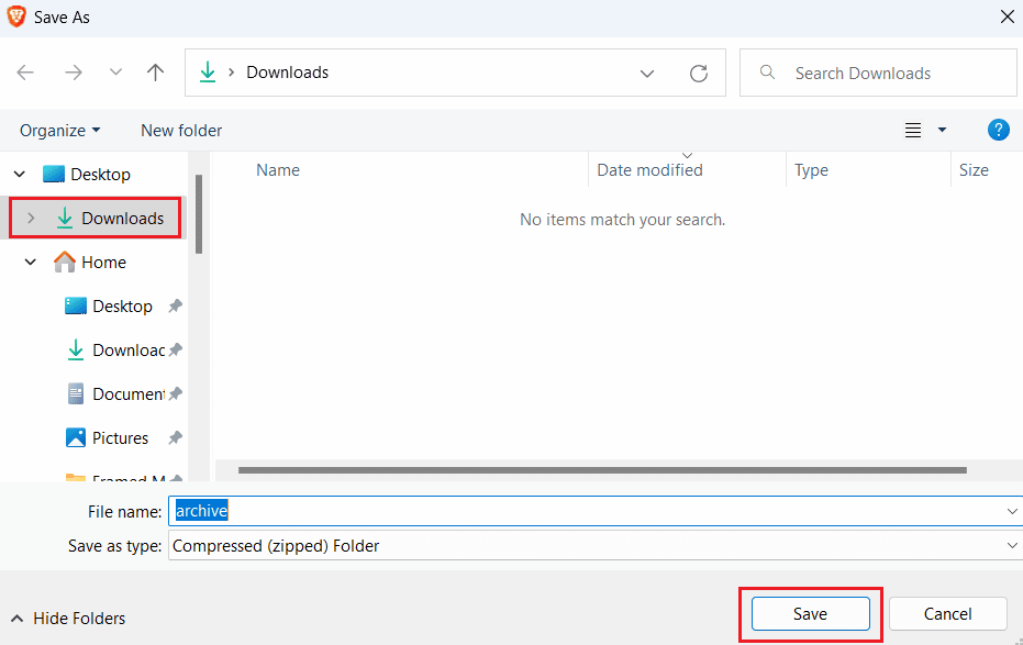 Select the desired folder to download the attachments and click on Save