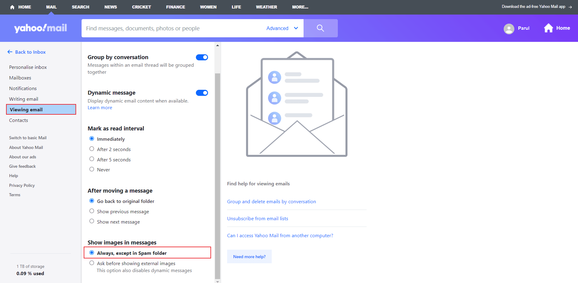 choose always except in spam folder 