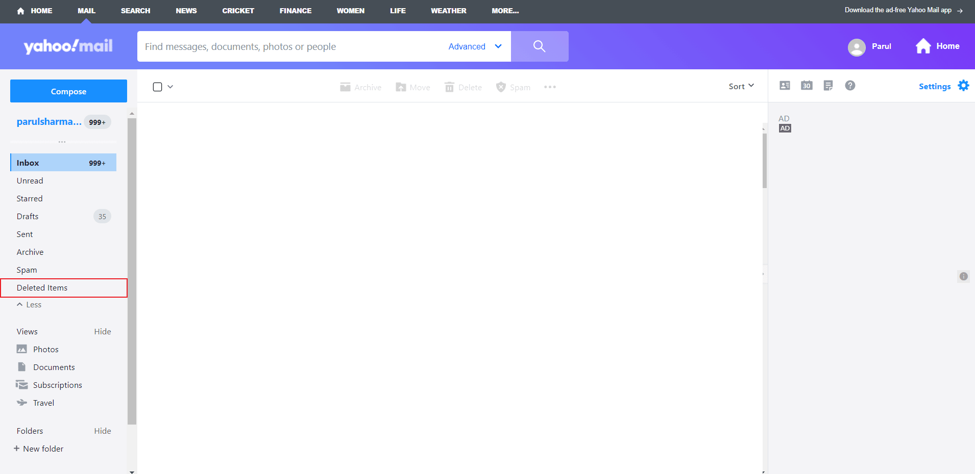 click on deleted items | retrieve pictures from Yahoo