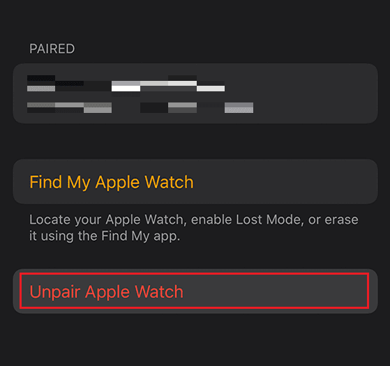 Tap on Unpair Apple Watch