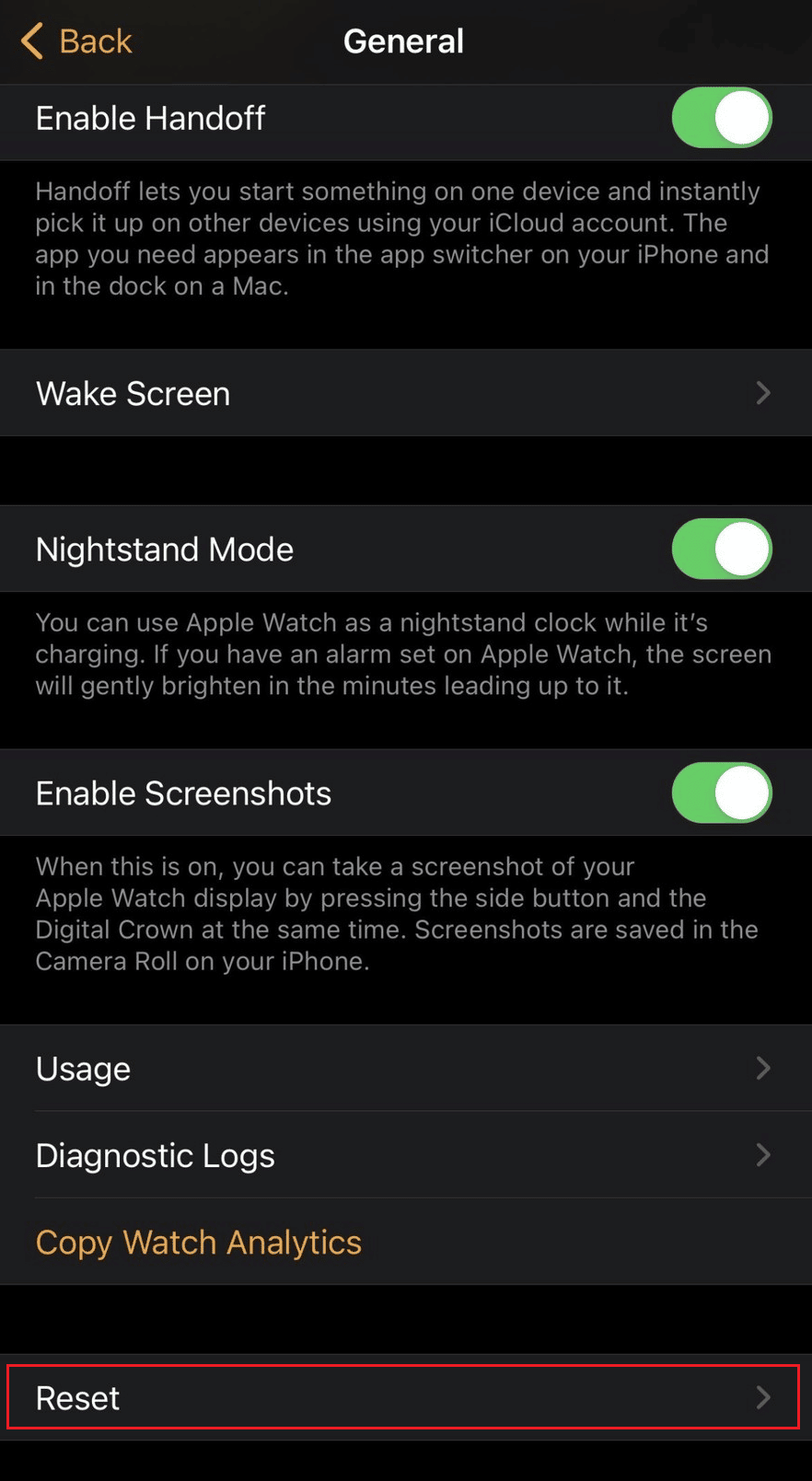 Swipe down and tap on Reset