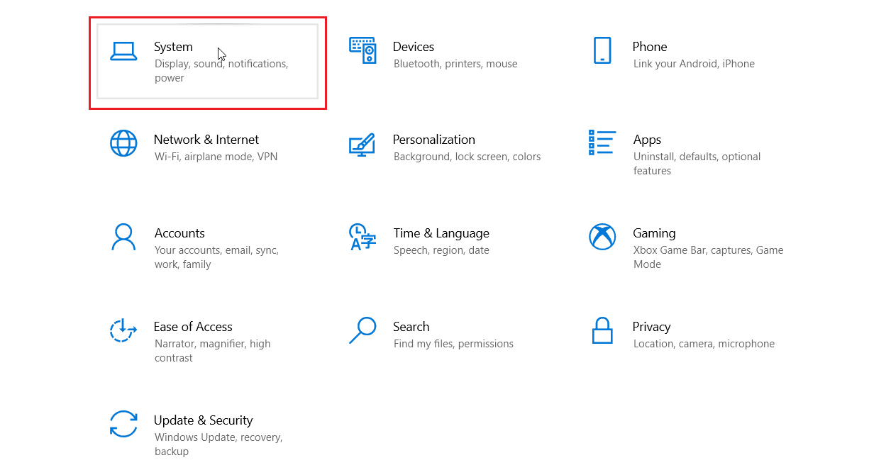 click system in settings menu