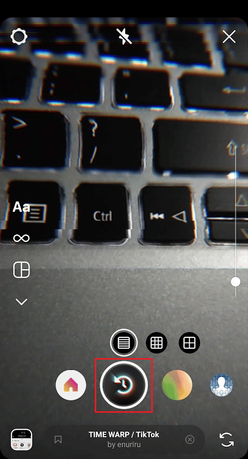 tap on the saved Time Warp filter and tap-hold the record icon to record a video