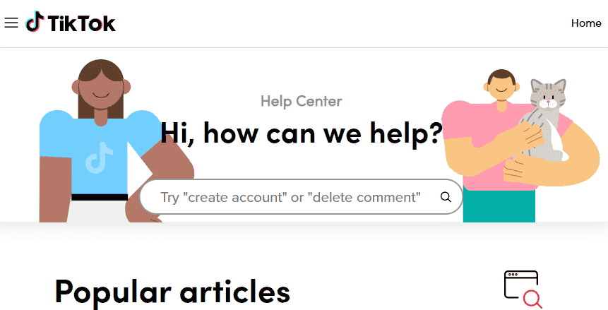 Visit the TikTok Help Center page