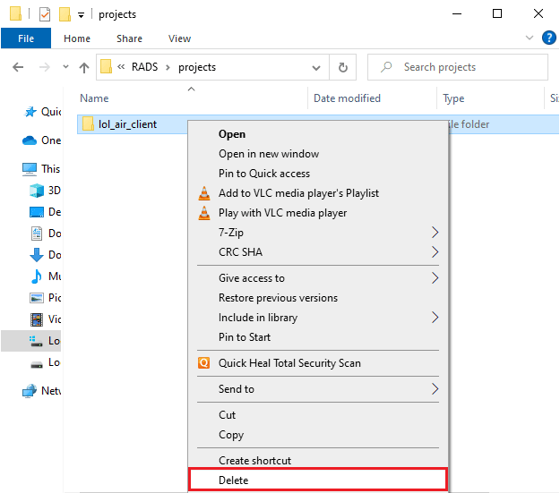 click on the Delete option