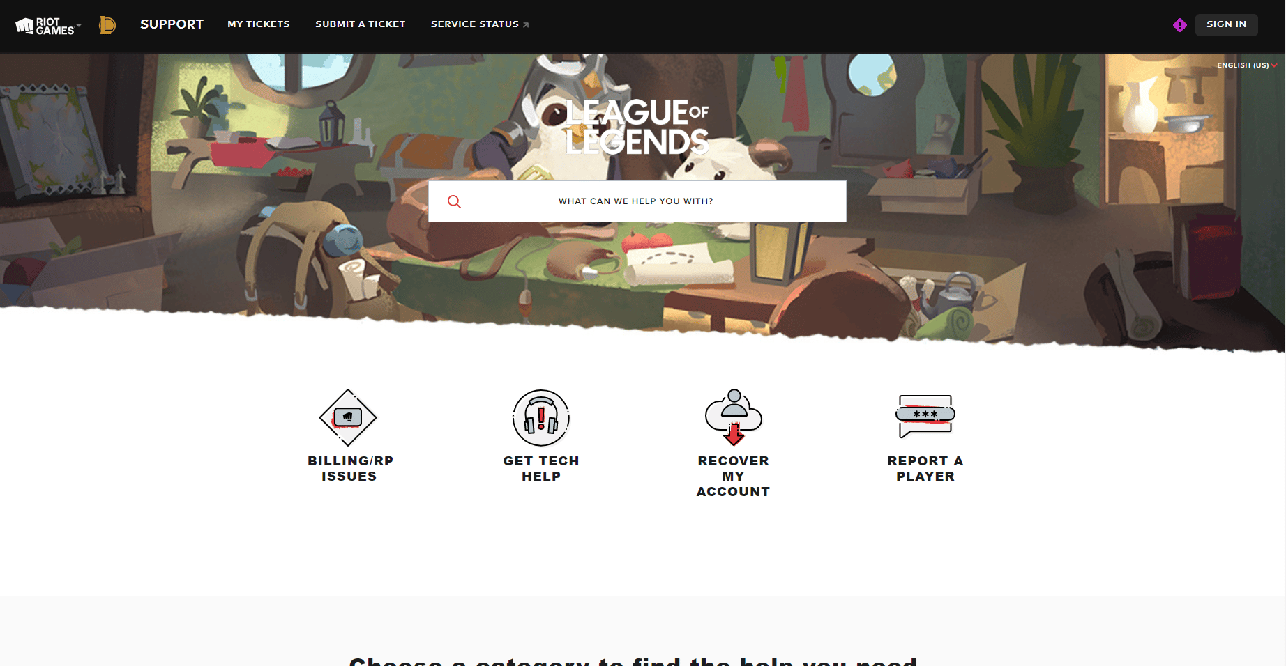 League of Legends Support page