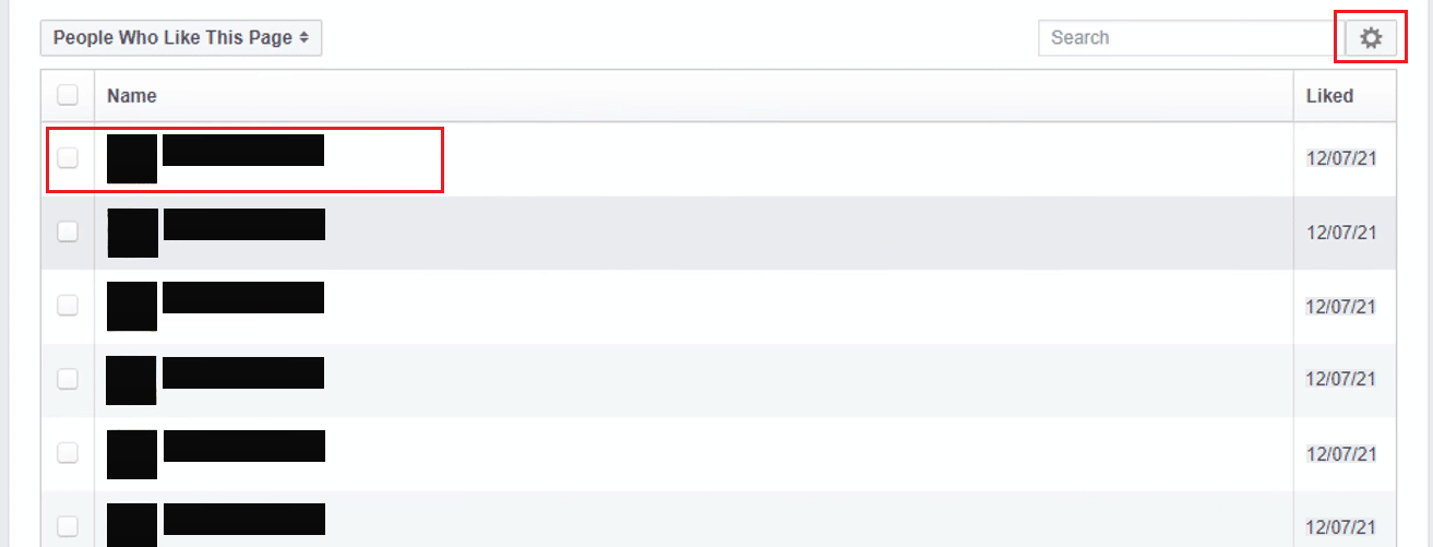 Select the desired Facebook user or pages - Click on the gear icon