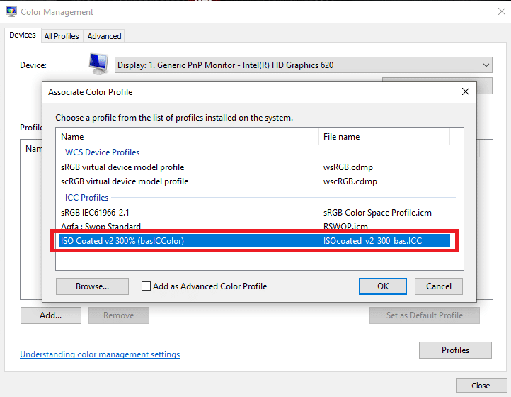 Select the ICC profile you just installed. How to Install ICC Profile on Windows 10
