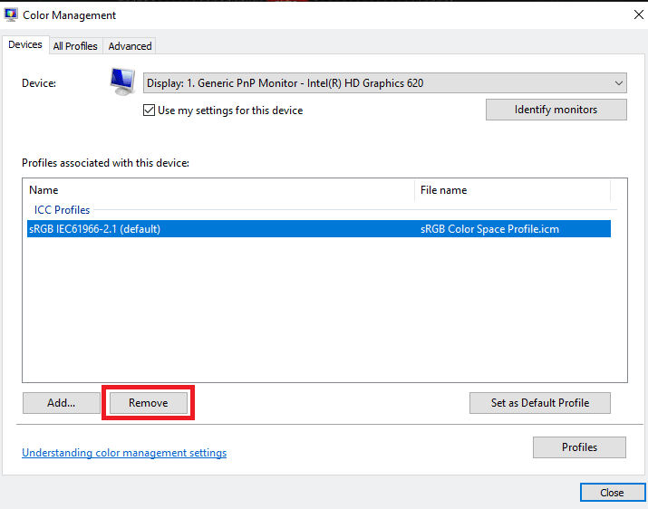 Click on the Remove option