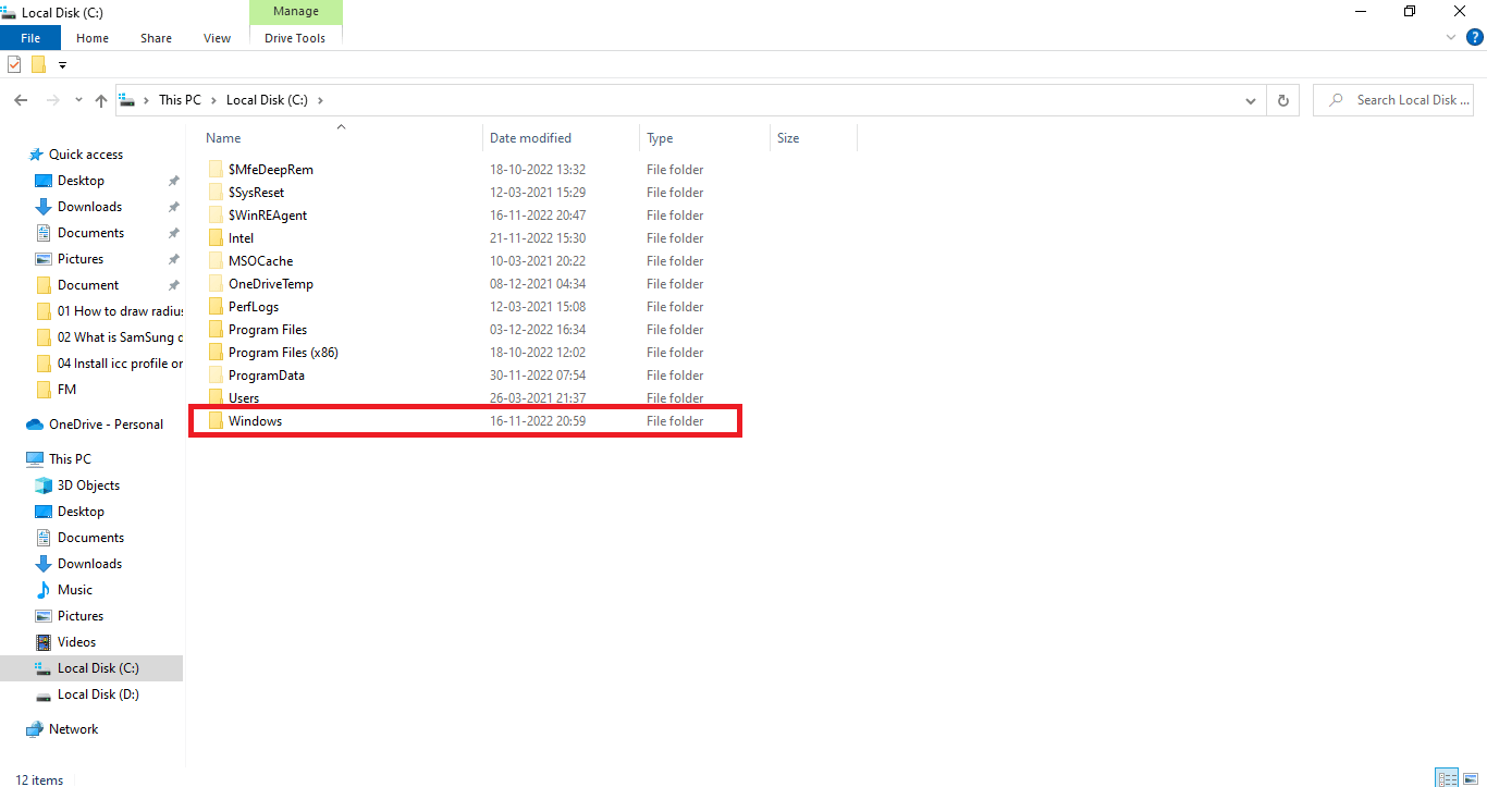 Click on the Windows folder