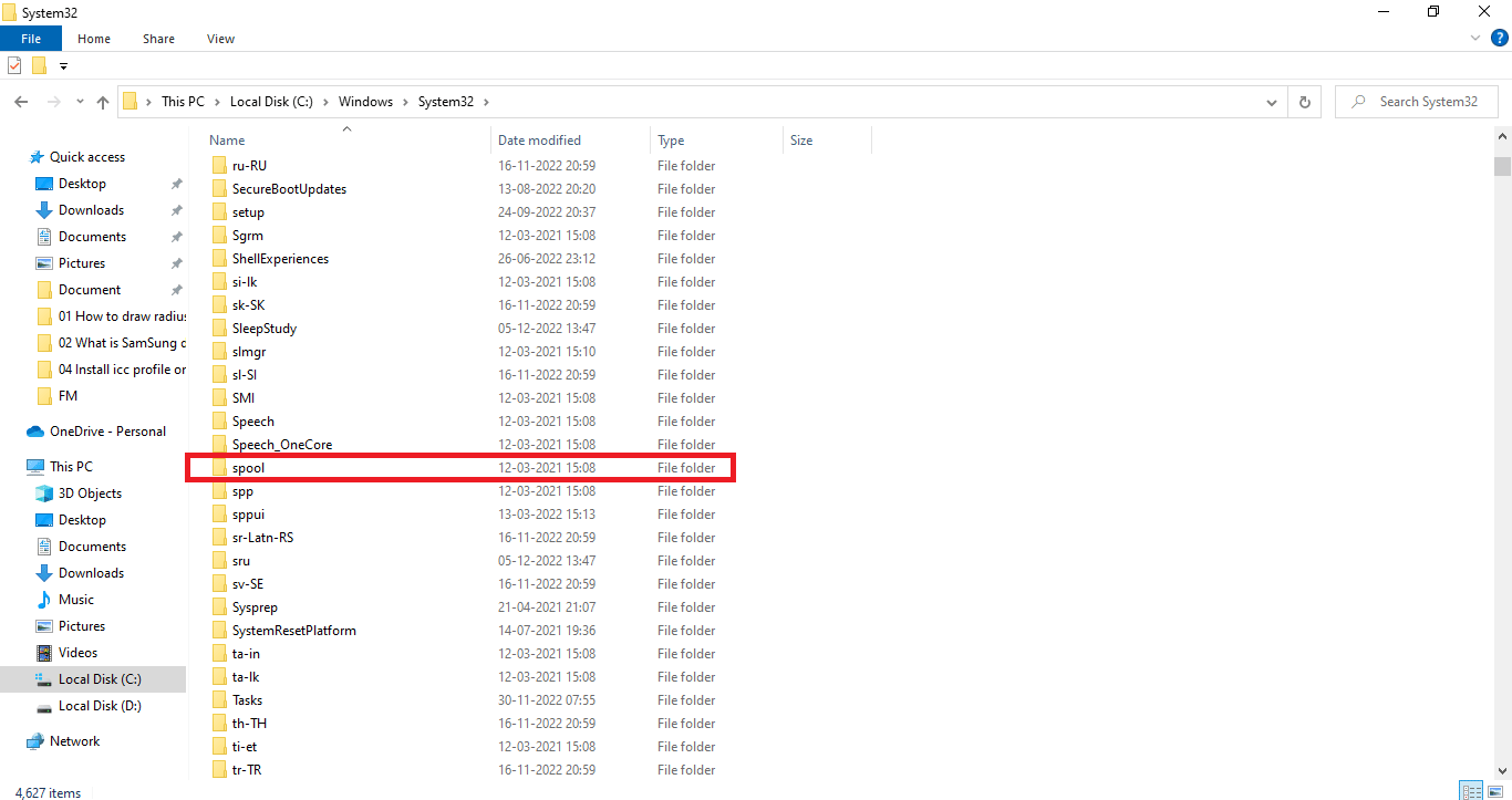 Click on the Spool folder