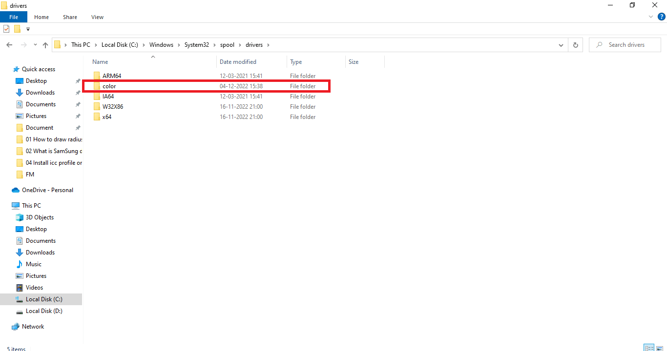 Click on the color folder. How to Install ICC Profile on Windows 10